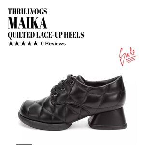 Fluevog Maika Black Quilted Size 7 Like New Leather Lace Up Chunky Heel $399
